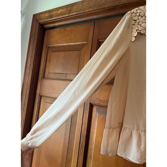 NWT Darling Women's Stephanie Chiffon Crochet Button Down Blouse Blush Size M - Picture 4 of 11